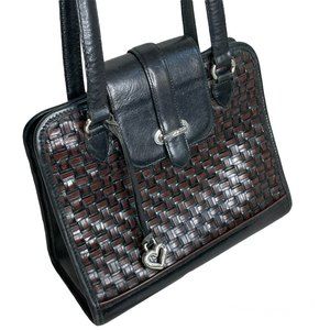 👜 BRIGHTON vintage shoulder bag leather weave brown black